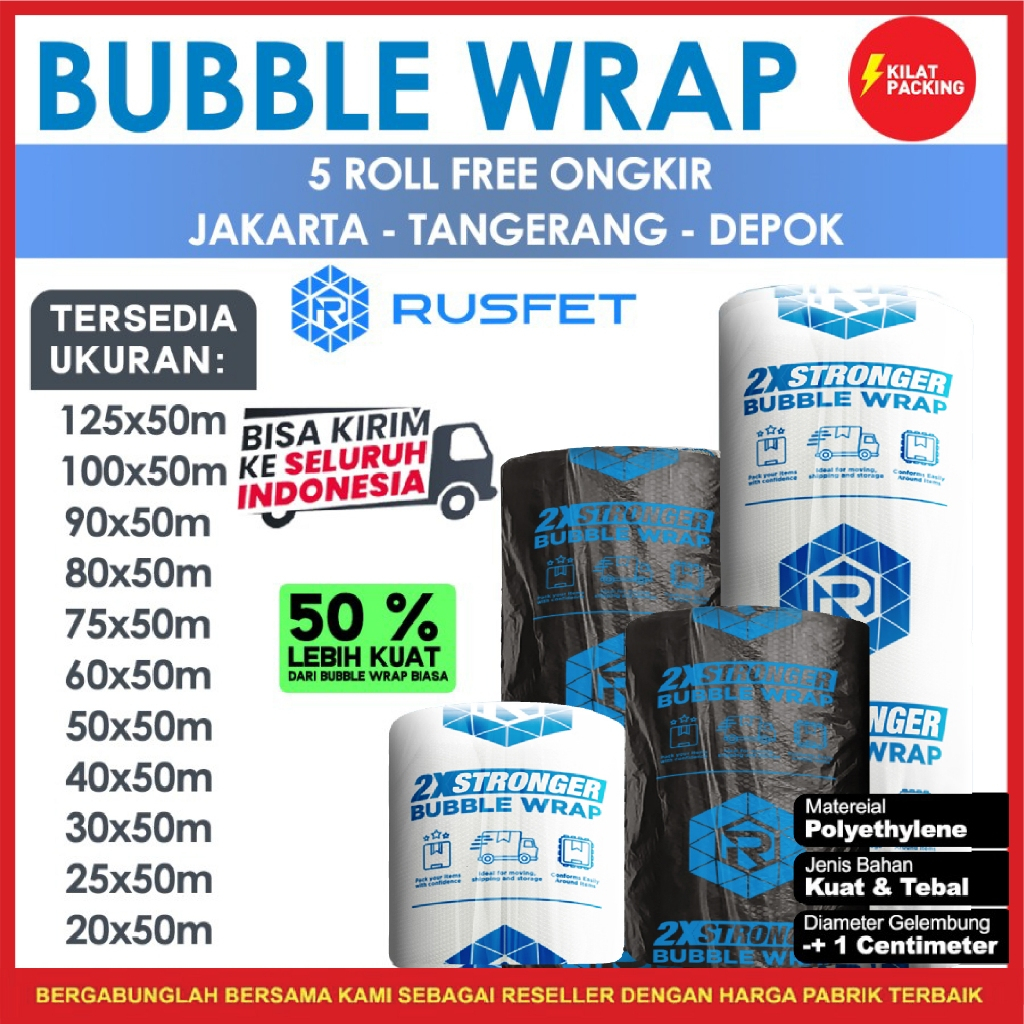 Jual Plastik Bubble Wrap 50Meter RUSFET Bubblewrap Buble Packing Babel ...
