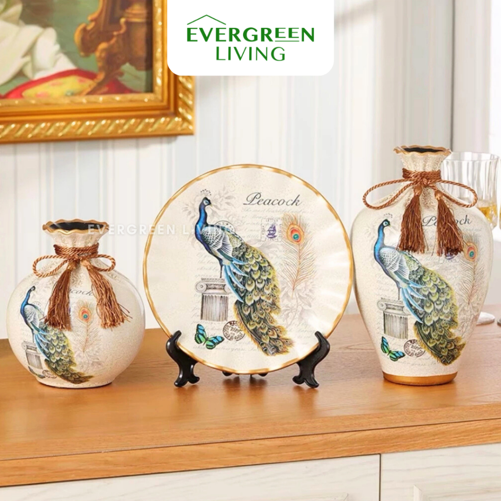 [COD] EVERGREEN Pajangan Vas Bunga Piring Modern SET 3 PCS Keramik Hiasan Guci Meja Ruang Tamu Dekorasi Hadiah Unik Kado Pindahan Rumah Baru Mewah Pernikahan Estetik Home Decor