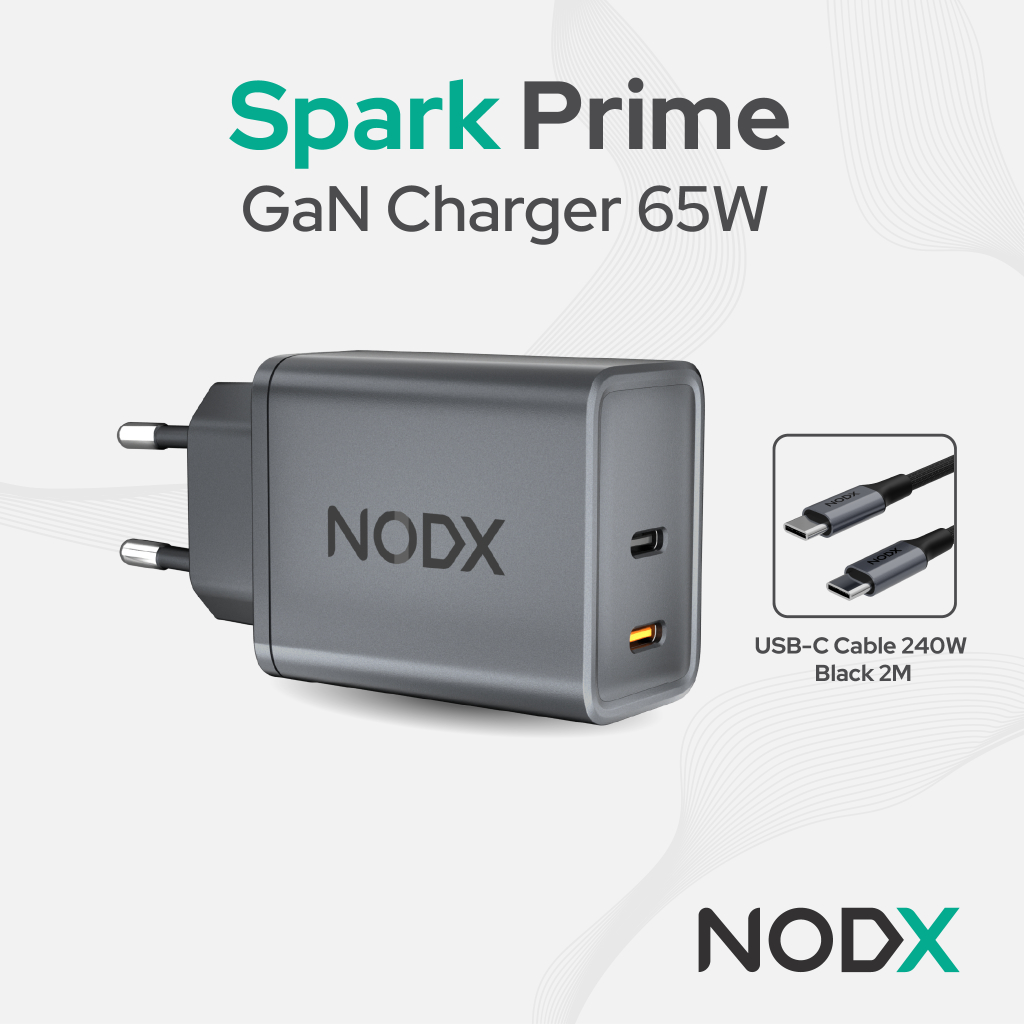 NODX Spark Prime 65W Dual Port GaN Charger (PD) Basalt Grey