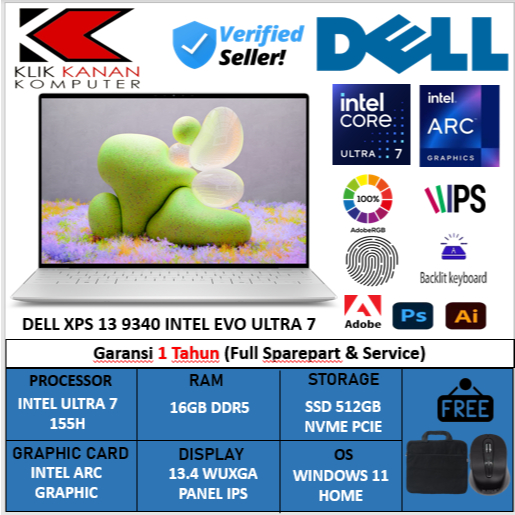 Jual Laptop Dell XPS 9340 Intel Ultra 7 16gb DDR5 512GB SSD 512GB Wuxga ...
