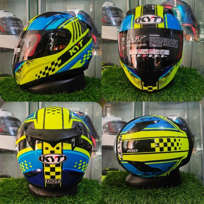Jual KYT R10 MOTIF SERI 4 YELLOW FLUO BLUE ORIGINAL KYT | Shopee Indonesia