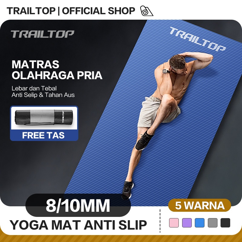 TrailTop Yoga Mat Tebal 8-10mm Matras Olahraga NBR Matras Yoga Anti Slip Alat Olahraga Di Rumah