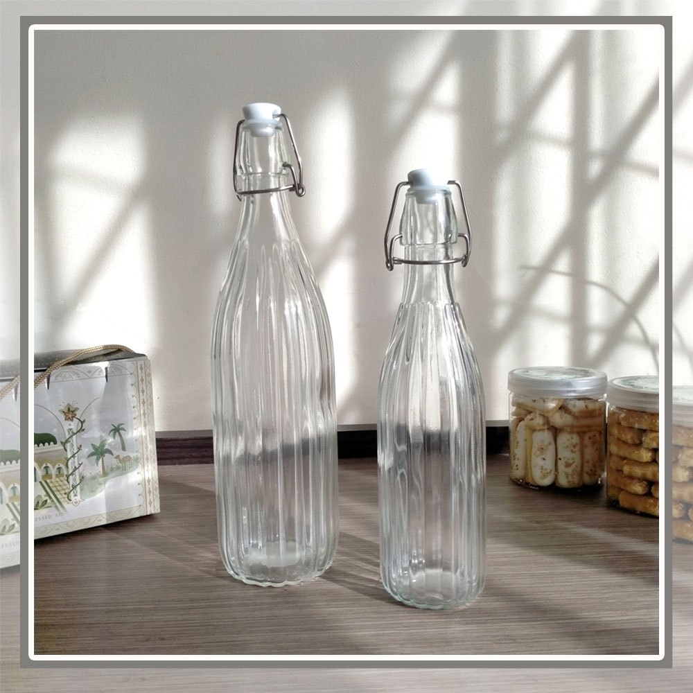 Jual Botol Kaca Model Garis Tutup Kait Kedap Udara 1000 500 ml | Shopee ...