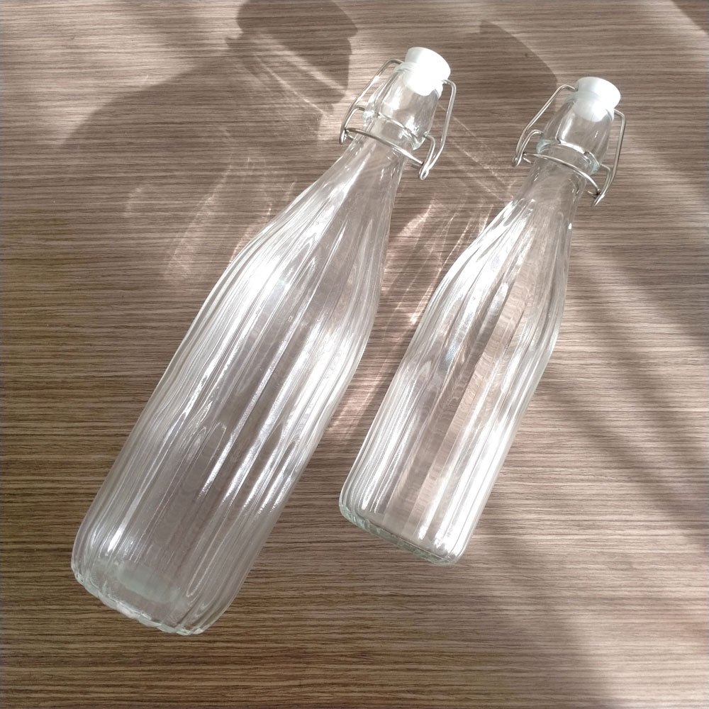 Jual Botol Kaca Model Garis Tutup Kait Kedap Udara 1000 500 ml | Shopee ...