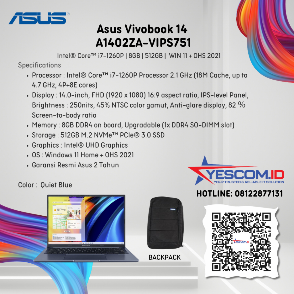 Jual Asus Vivobook 14 A1402ZA-VIPS751 /Core i7-1260P/8GB/512GB SSD ...