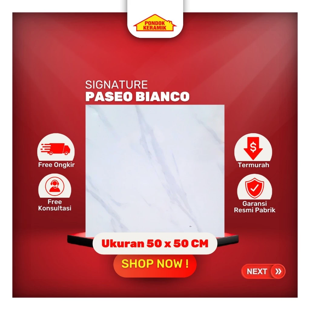 Keramik Lantai Signature 50x50 Paseo Bianco Motif Carara Marble Marmer / Keramik Rectified