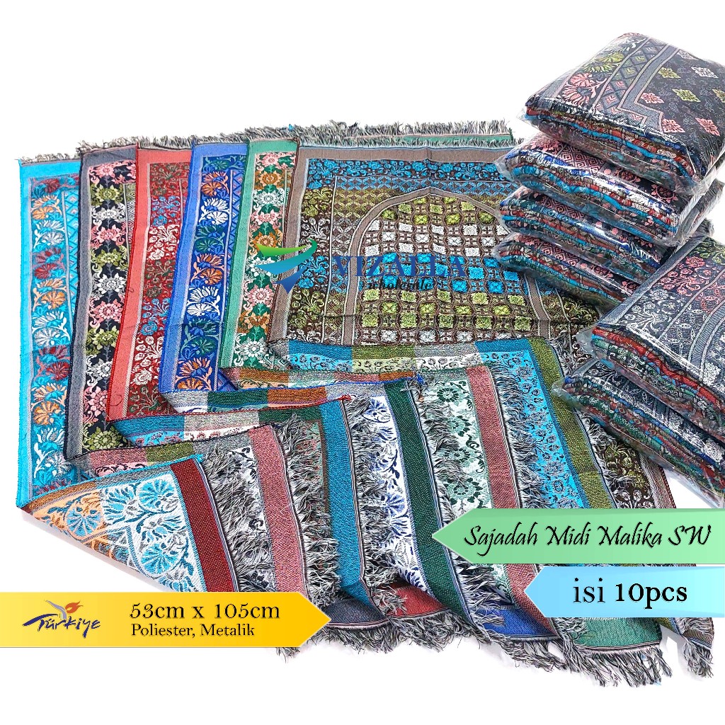 Isi 10pcs Sajadah Midi Travel Metalik 53x105cm/ Malika SW/ Sajadah Souvenir Haji Umroh Tahlilan