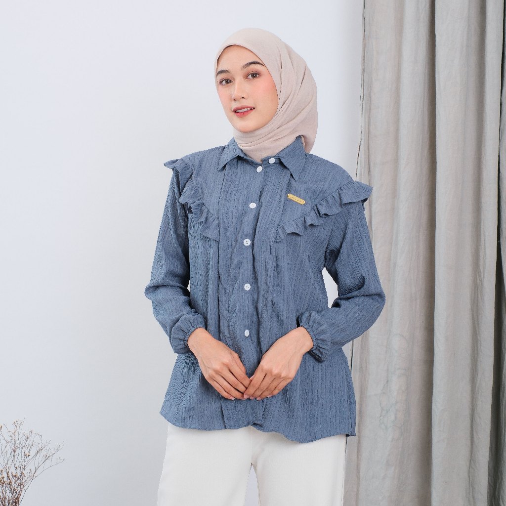 Jual CUCI GUDANG Inara Blouse Ruffle Kemeja Basic Baju Daily Lengan ...