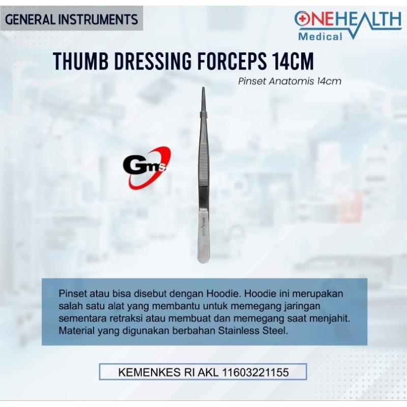 Jual Onehealth Pinset Anatomis 14 cm / Thumb Dressing Forceps 14Cm ...