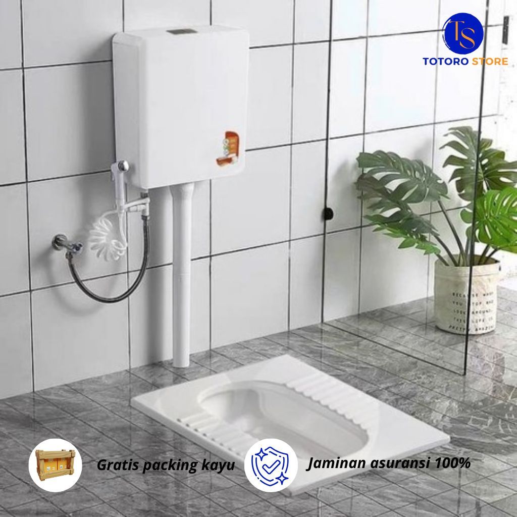 TOTORO STORE - Kloset Jongkok Mr.Tao 506 1Set watertank | Toilet WC jongkok keramik Tanpa Penutup Watertank Flush Modern Mudah dibersihkan FREE PACKING KAYU