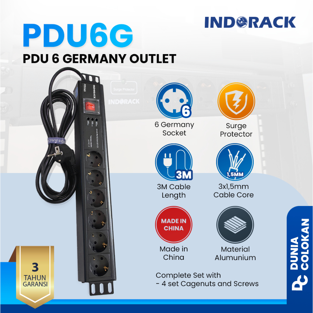Jual PDU6G NEW 3 LAMPU PDU INDORACK 6 Outlet 16A Germany Socket Power ...