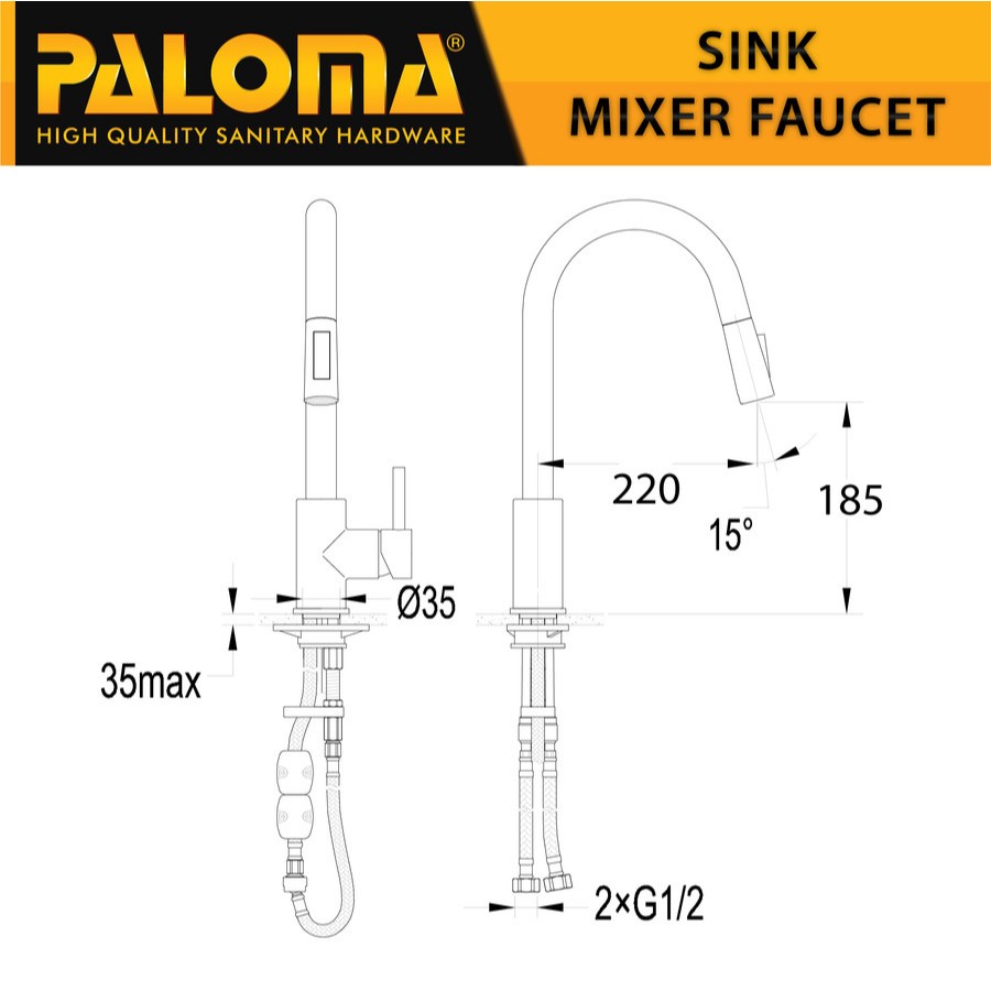 Jual PALOMA FCP 1853 Keran Mixer Cuci Piring Dapur Panas Dingin Kran ...