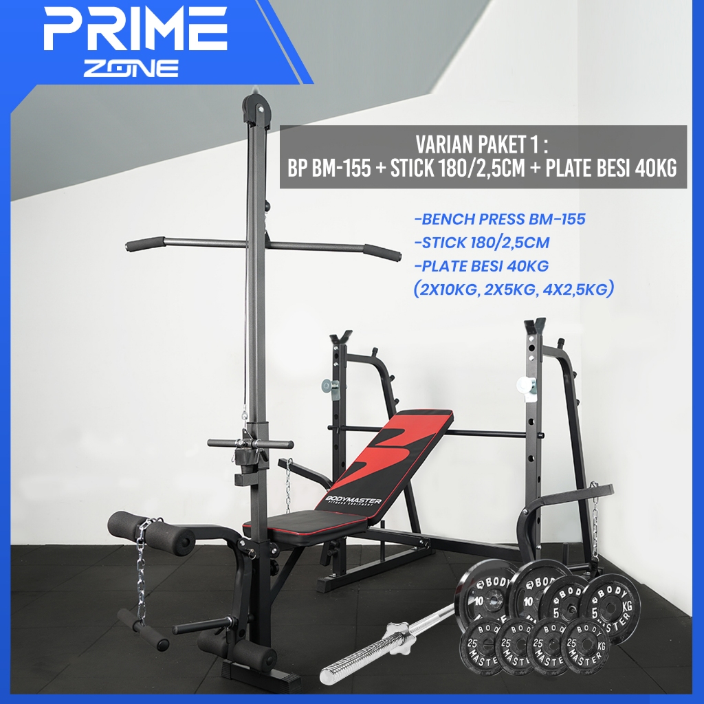 BODYMASTER Paket Lengkap Bench Press Stick dan Beban 40kg Bodymaster  BM-155 Benchpress Lat Pull Down Gym