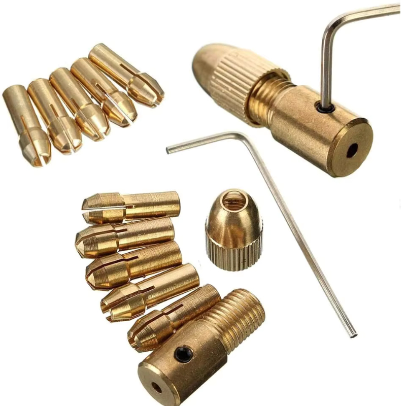 7-Piece 2.35-5.05mm Brass Collet Mini Drill Chuck Set – For Electric Motor Shafts, Hobby CNC, PCB Drilling