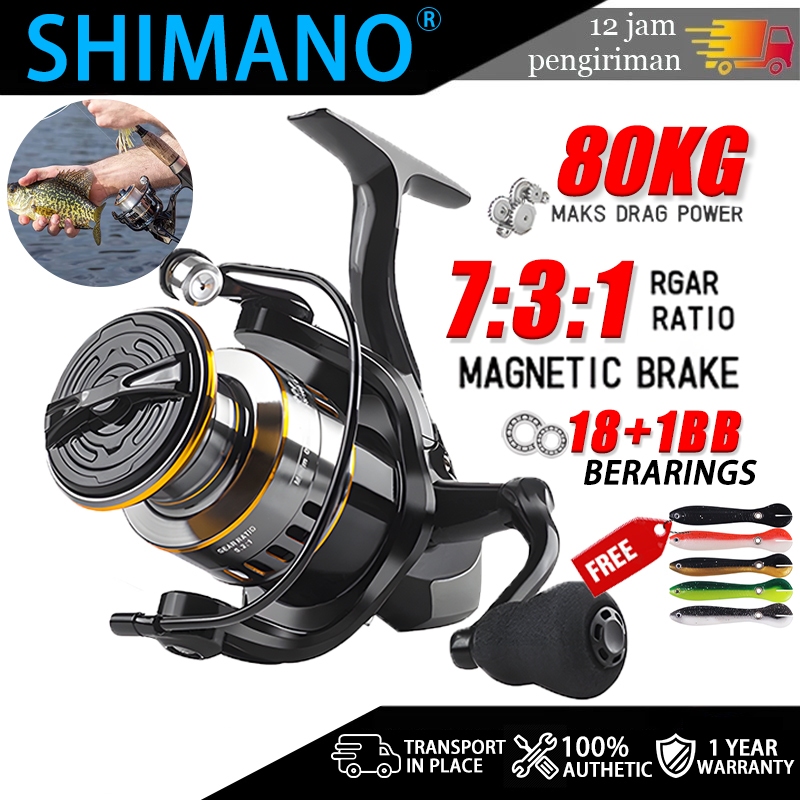 Asli Besi Fishing Reel HE500-7000 MAX Drag 80kg Spinning Casting Rod Reel,  Mesin Pancing Reel Murah