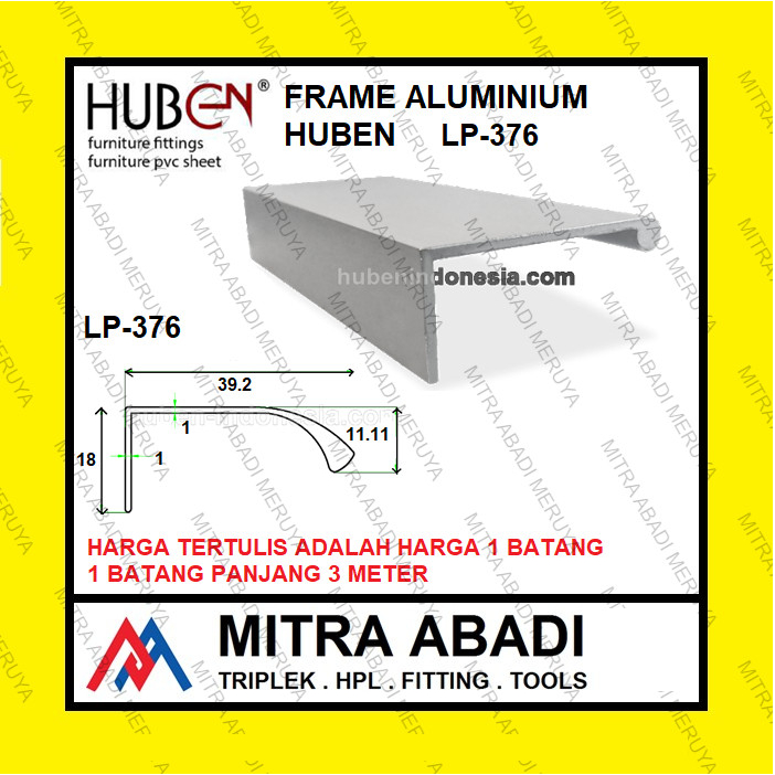 Jual Profil Frame Handle Alumunium Aluminium HUBEN LP 376 LP376 LP-376 ...