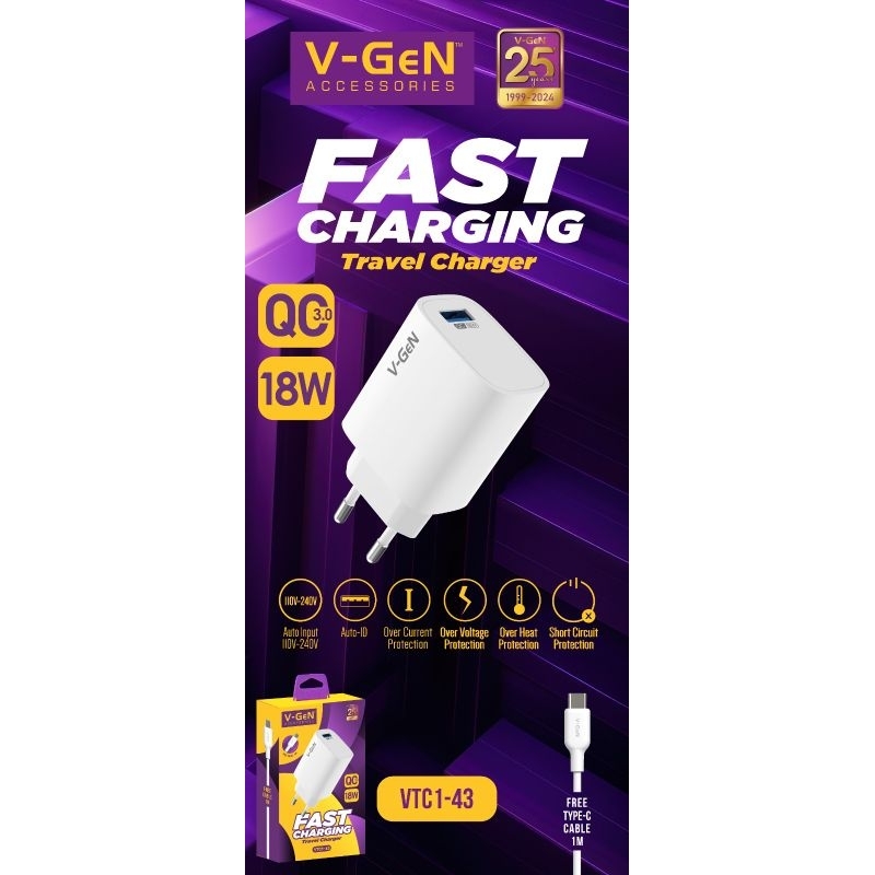 Jual VTC1-43 Charger Fast charging 18W Include kabel USB Type C ...