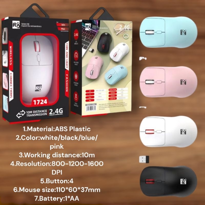 Jual MOUSE WIRELESS 1724 + FREE BATERY R8 ORIGINAL RESMI | Shopee Indonesia