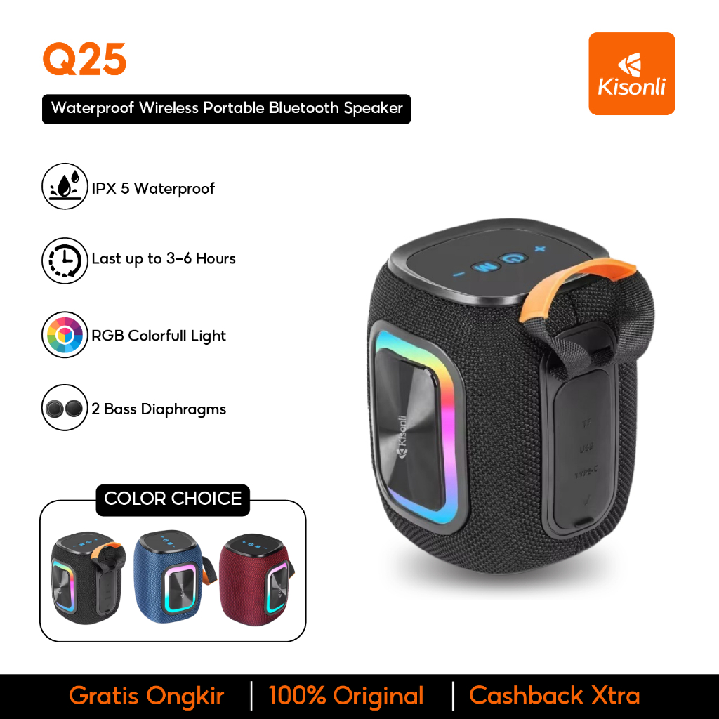Jual KISONLI Speaker Bluetooth Tenteng Q25 Tahan Air IPX5 Wireless RGB ...