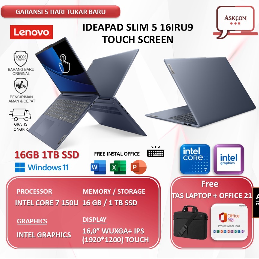 Jual Laptop Lenovo Ideapad Slim 16 TOUCH Core 150U 16GB 1TB