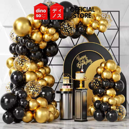 DINOSO 121 pcs Hitam Chrome Emas Latex Balon Arch Garland Kit untuk Pernikahan Wisuda Perayaan Pesta Ulang Tahun Pesta Dekorasi