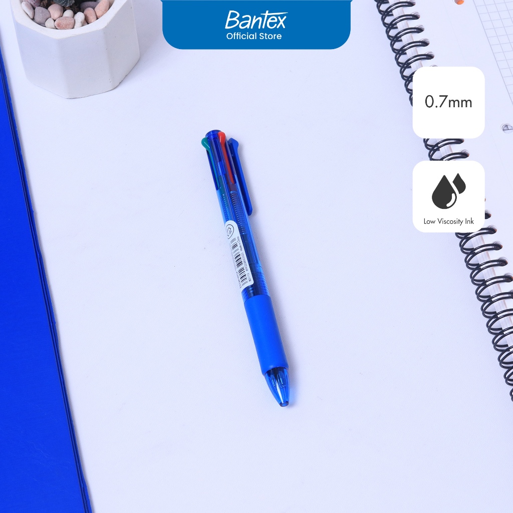 Bantex Pulpen 0.7 mm 4 Warna / Ballpoint Pen Pegangan Karet Lembut BG1112