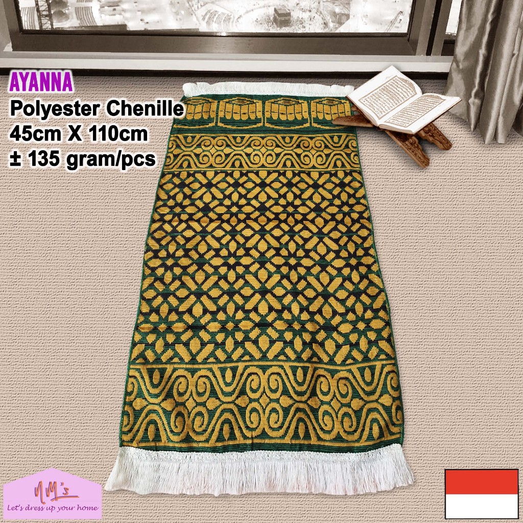 Sajadah sejadah tipis travel chenille chenil turki turkey midi 45 cm x 110 cm alas sholat perlengkapan shalat rumbai tambang - NM's
