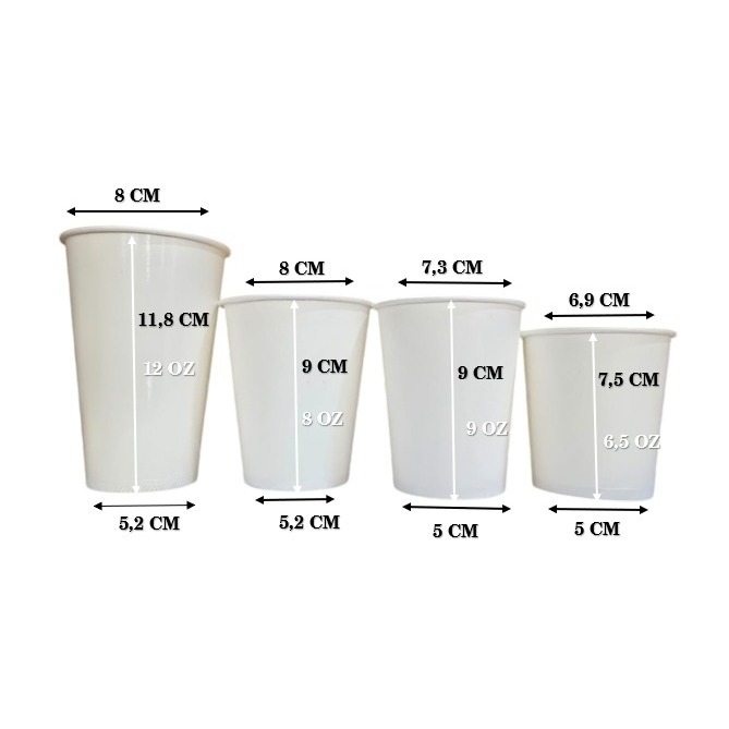 Jual [50 PCS] Hot Paper Cup Putih Polos 6,50z 8oz 9oz 12oz | Shopee ...
