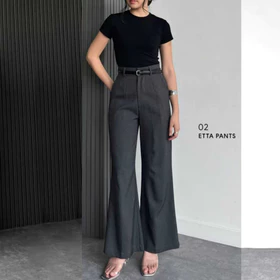 ETTA PANTS Semi Flared Celana Highwaist Wanita Kulot Loose Pants Panjang Formal Bahan Kerja