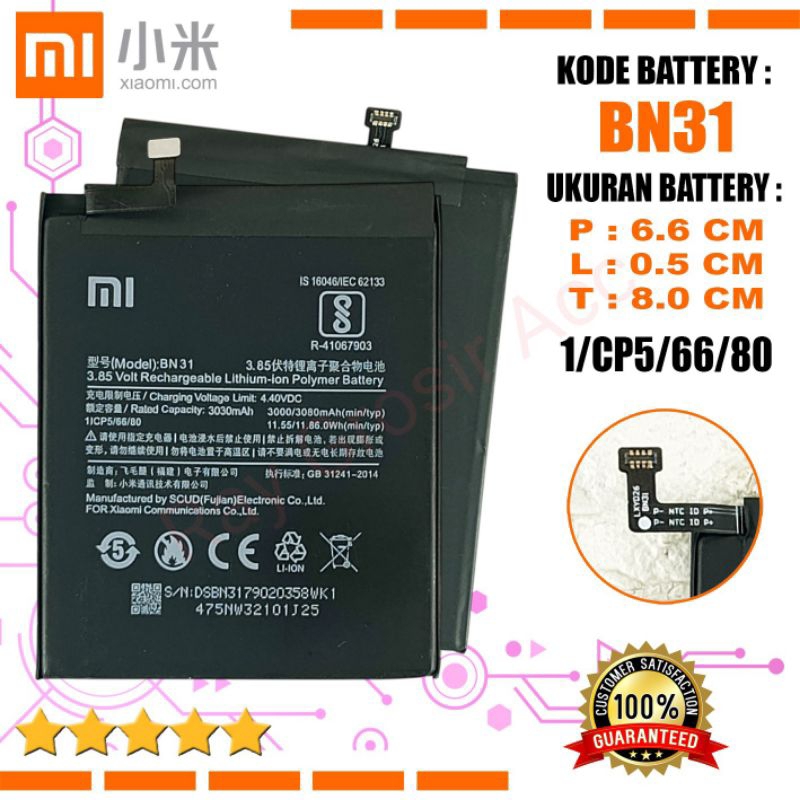 Jual Baterai Original Xiaomi BN31 BN 31 BN-31 MI5X MI 5X MI A1 Note 5A ...