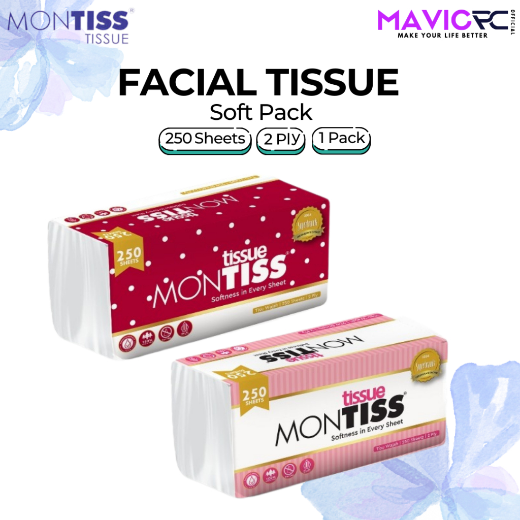 Jual MONTISS Facial Tissue 250S 2 Ply | Tisu Wajah 250 Sheets 2 PLY ...