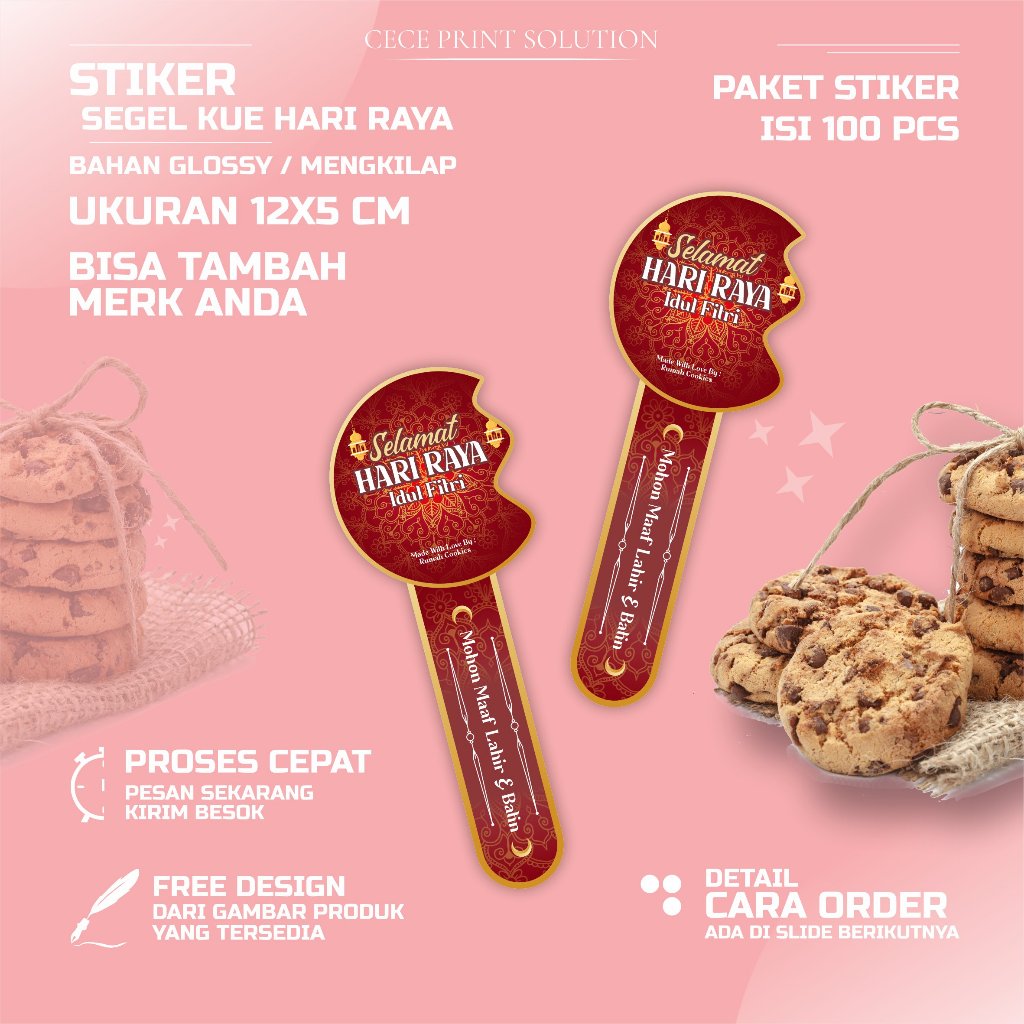 Jual Stiker Segel Toples Hari Raya Idul Fitri Pola Cookies Bahan Glossy ...