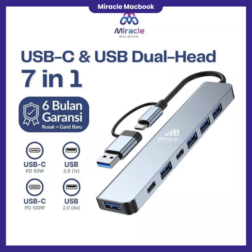 Jual MIRACLE USB Hub Type C Adapter 7 in 2 USB 3.0 USB 2.0 PD 5W USB-C ...