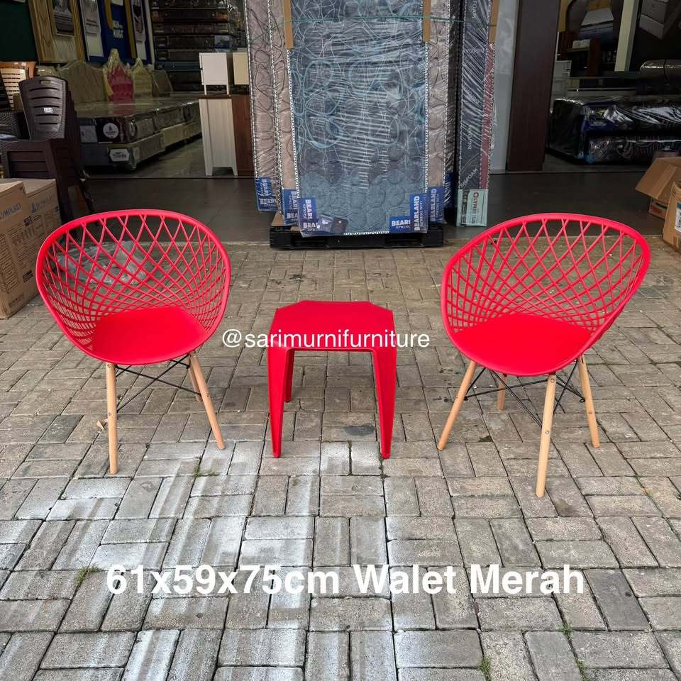 Jual Kursi Teras Plastik Walet Merah 2 Kursi + 1 Meja 61x59x75cm ...