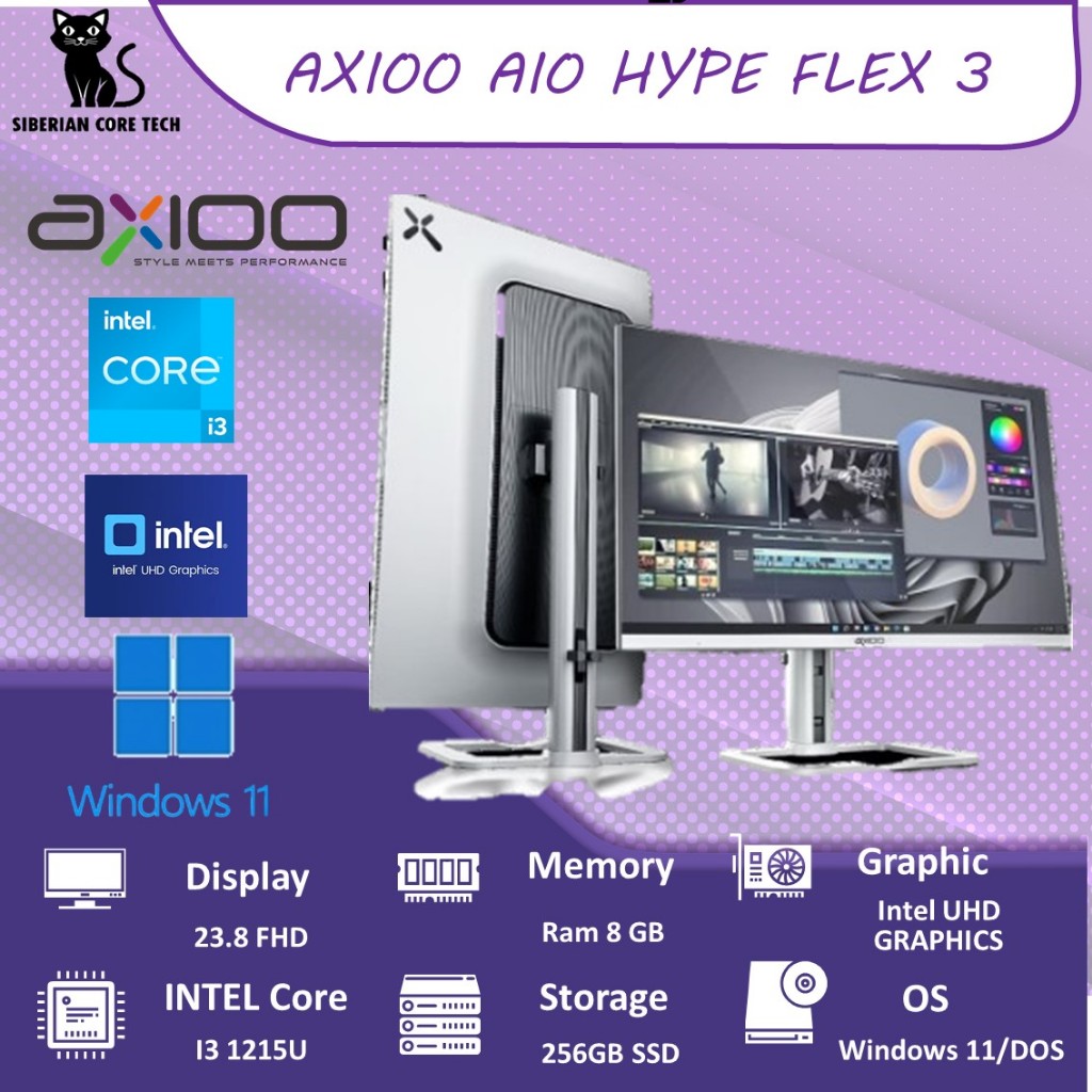 Jual AXIOO AIO HYPE FLEX 3+ I3 1220P 8GB 256GB DOS 23.8FHD IPS WHT ...