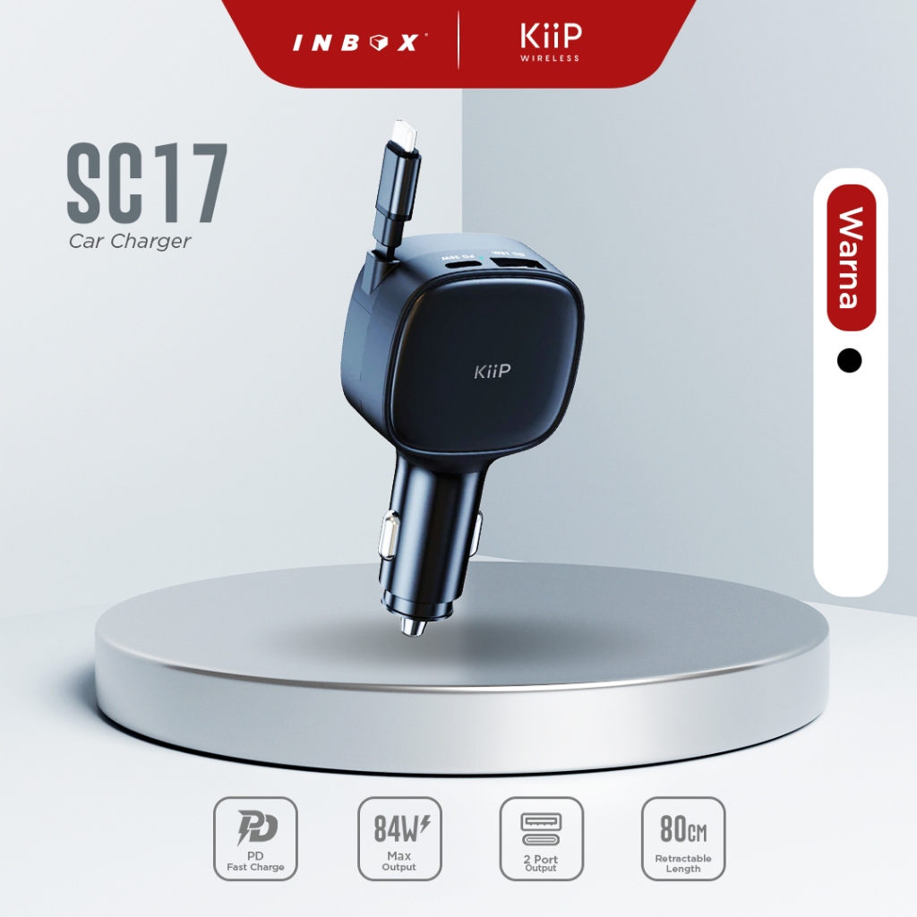 Jual KiiP SC17 Car Charger Retractable PD 84W Charger Mobil Fast ...