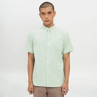M231 Kemeja Pria Basic Polos Oxford Pendek Hijau 1457S