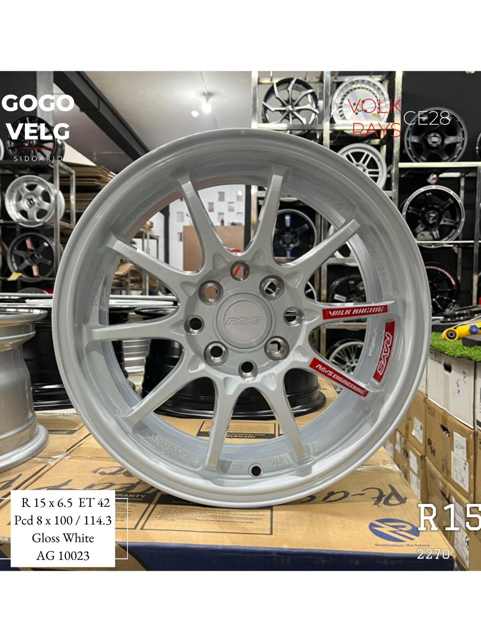 Jual Velg Mobil R15 Rays CE28 Gloss White PCD 8X100/114,3 Lebar 6,5 ET ...