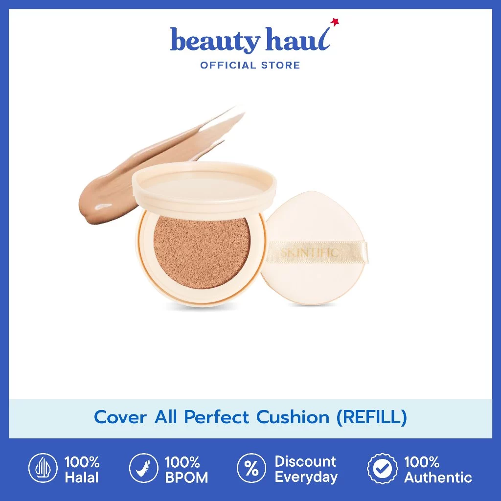 SKINTIFIC Cover All Perfect Cushion (REFILL) - Skintifid Cushion Refill, Cushion Foundation Ringan Full Coverage, Base Makeup Flawless, Foundation Natural Matte Finish