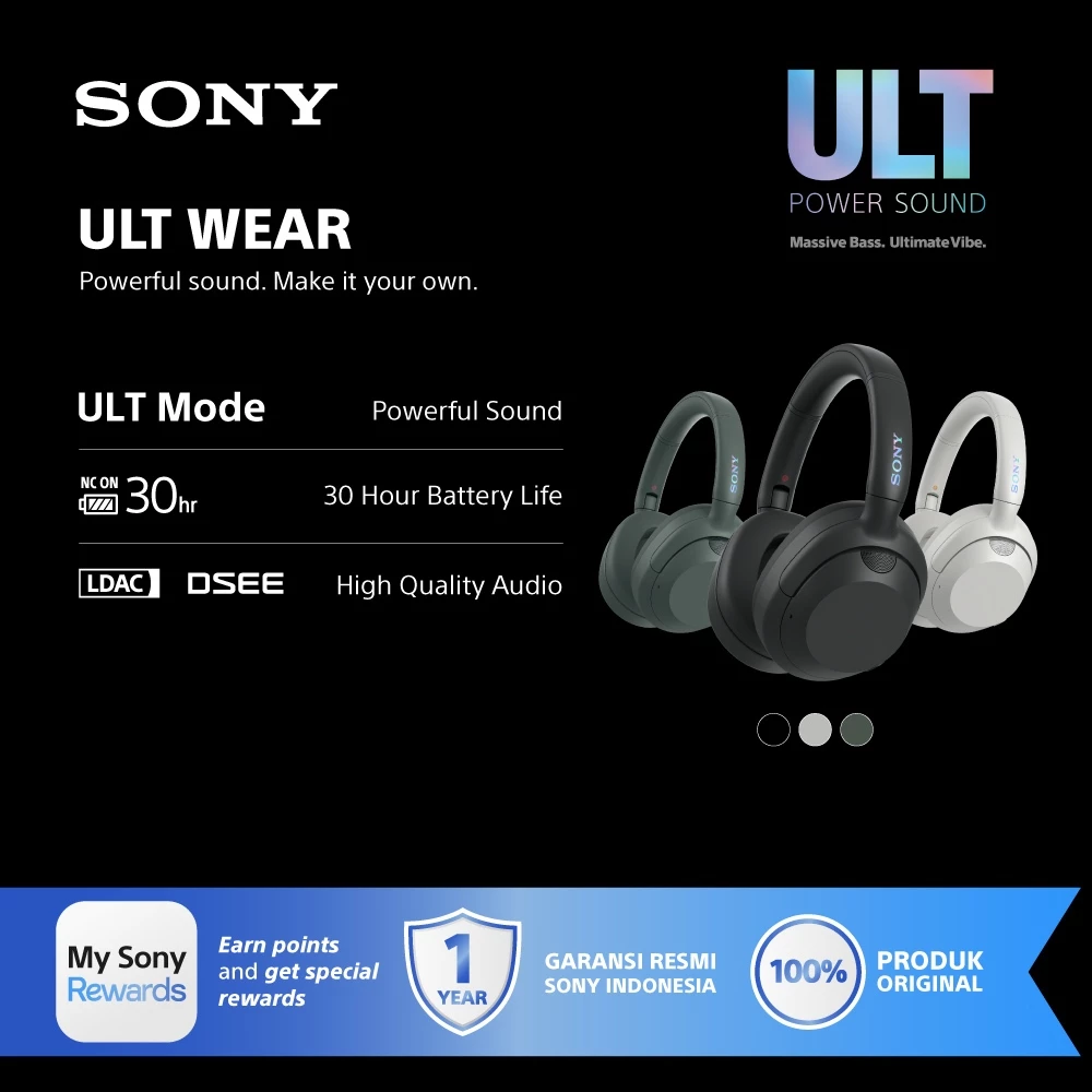 Sony ULT WEAR Noise Cancelling Headphones with Precise Voice Pickup, Long Battery Life 30h, Bluetooth 5.2