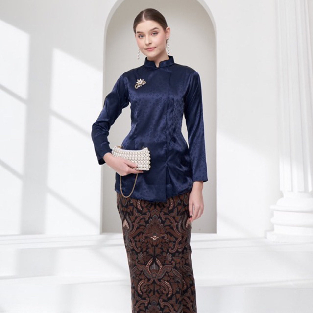 Jual Kebaya Janggan Jengyah Navy / Kebaya Janggan Silk Emboss / Kebaya