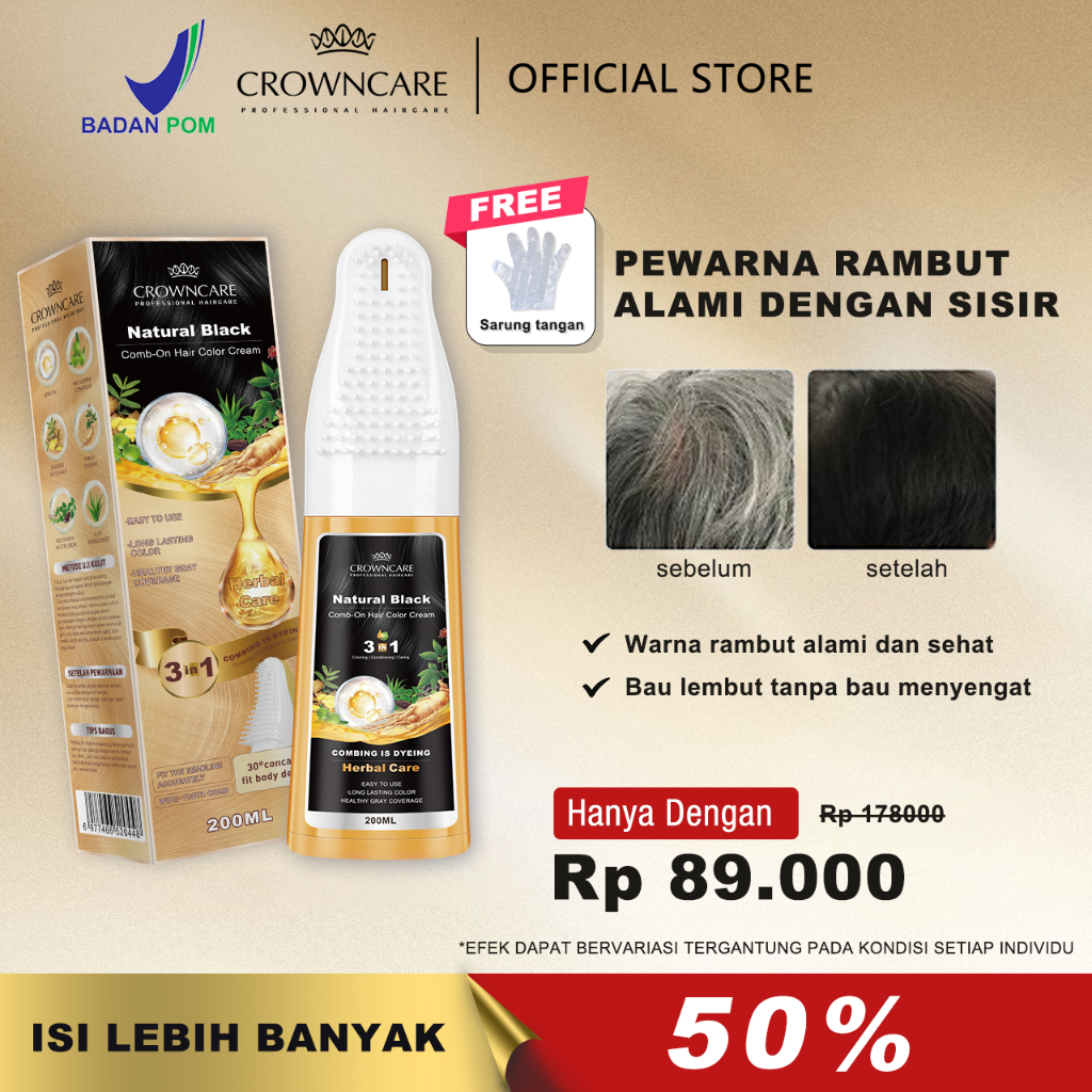 Jual Crowncare Hair Coloring Alami Pewarna Rambut 200ML - Herbal ...