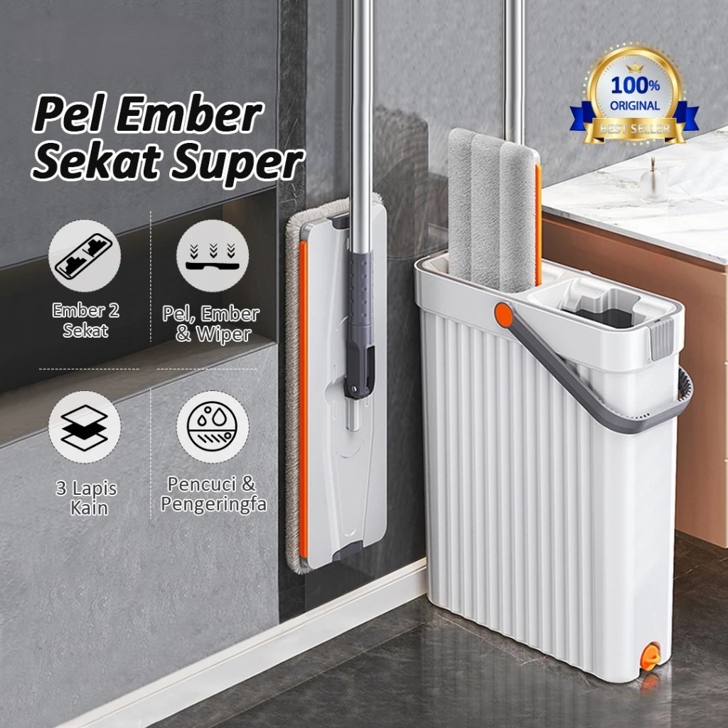 Pel Lantai Otomatis 2-in-1 Ember Sekat 360° foto 3