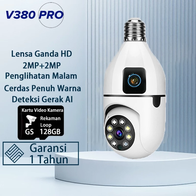 V380 pro kamera cctv bohlam lensa ganda jarak jauh 4mp wifi deteksi