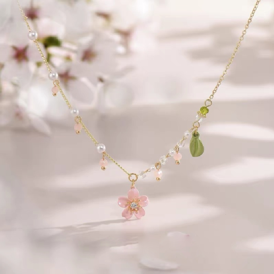 Jual Sweet Bunga Pink Necklace Kalung Wanita kalung anti karat Rantai ...