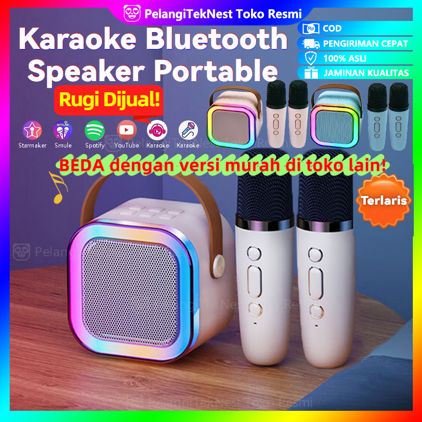 Jual 【COD】Speaker Bluetooth Karaoke 2 Mic Set Berkualitas Tinggi Lampu ...