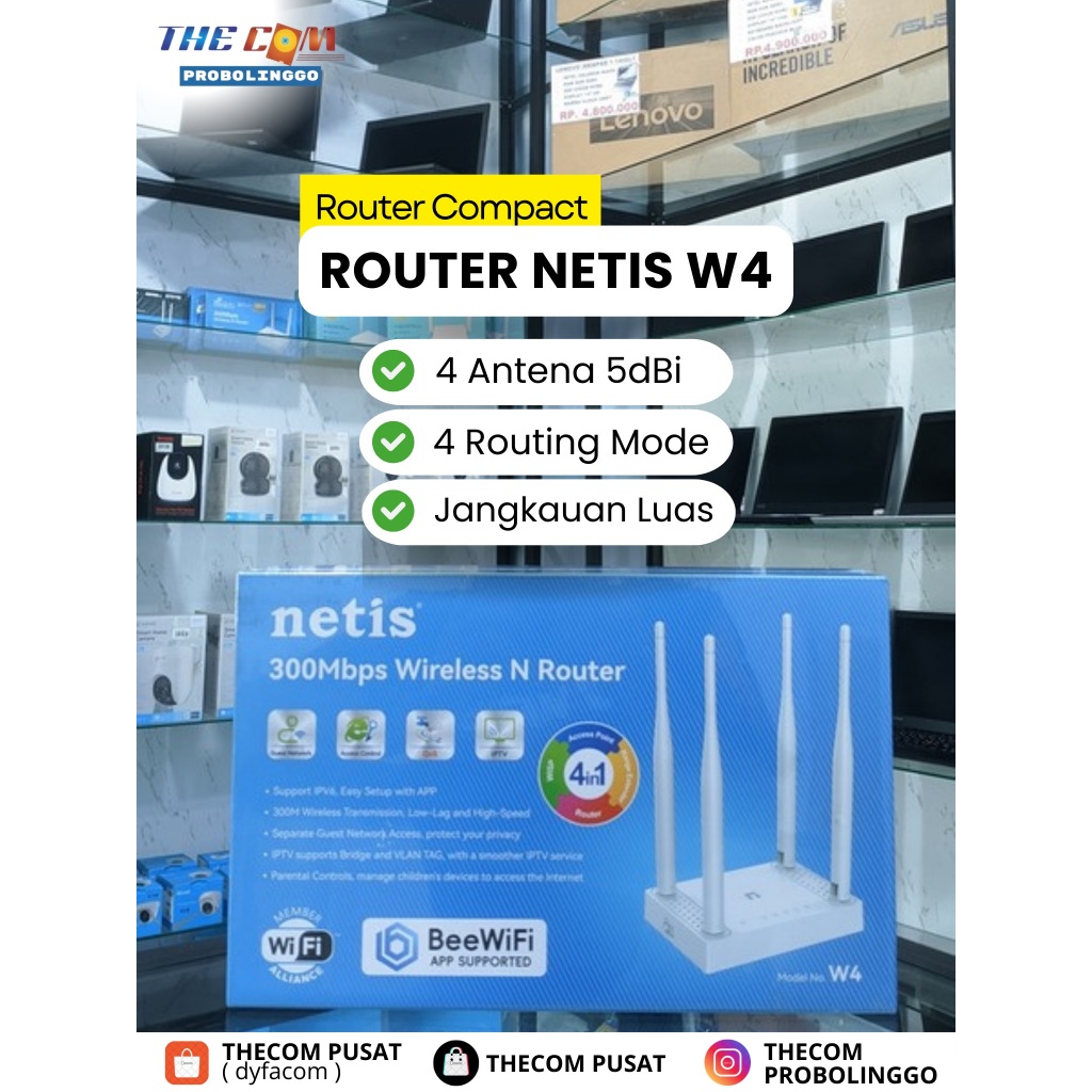 Jual NETIS W4 300Mbps N300 Wireless Router 4 Antena | Shopee Indonesia