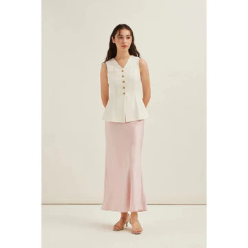 Rok Satin Silk Mermaid A Line Maxi Premium Anggun Flowy Look Korean Elegan Warna Ivory Champagne
