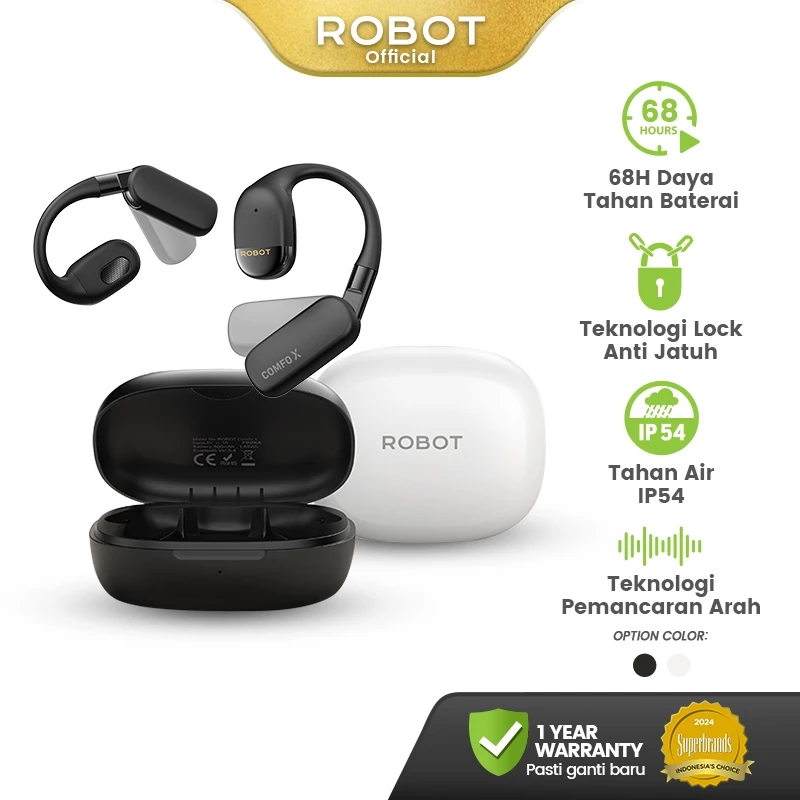 ROBOT Comfo X Earphone Bluetooth V5.4 | Teknologi Anti Jatuh & Lipat, Cocok Semua Telinga Aman Saat Olahraga