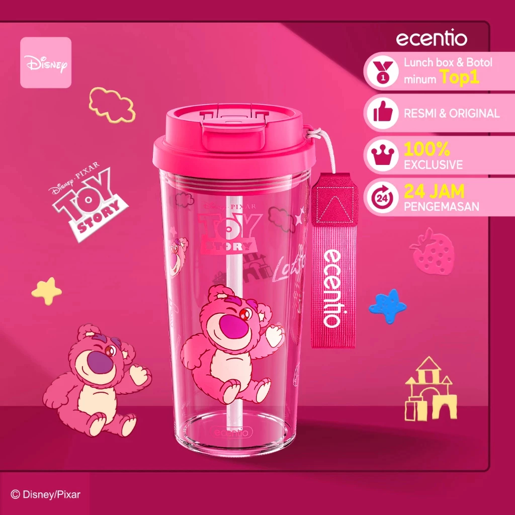 [Lotso] ecentio Disney Pink Losto Desain Eksklusif Botol Minum aestheic  Plastik Portabel 580ml dengan Slang Leak-Proof Design Bebas BPAbotol minum  ...